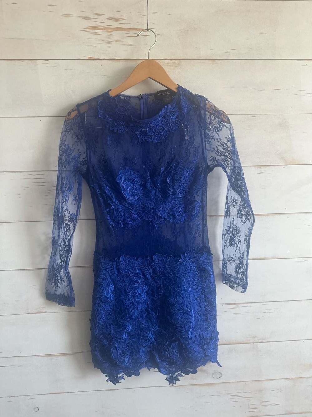 Akira Chicago Black Label Blue Floral Lace Long Sleeve Mini Dress Size S